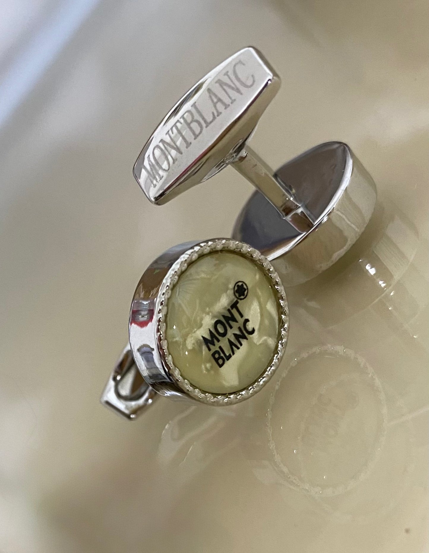 Montblanc cufflinks in silver tone